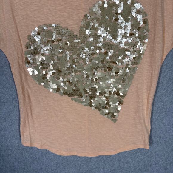 Express Shirt Small Peach Gold Sequin One Shoulder Loose 80s Modal Soft Girl - Picture 3 of 8